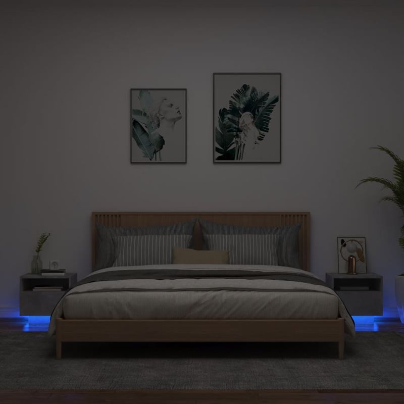 Casa si Gradina - Mobilier - Comode si corpuri - Noptiere - Noptiere cu lumini LED, 2 buc., gri beton, 40x39x37 cm - Infinity.ro