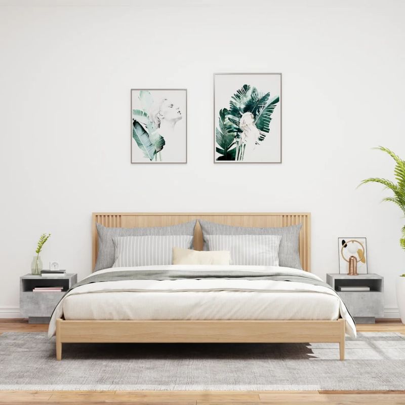 Casa si Gradina - Mobilier - Comode si corpuri - Noptiere - Noptiere cu lumini LED, 2 buc., gri beton, 40x39x37 cm - Infinity.ro
