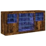 Casa si Gradina - Mobilier - Comode si corpuri - Comode - Servanta cu lumini LED, stejar fumuriu, 142,5x37x67 cm - Infinity.ro