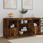 Casa si Gradina - Mobilier - Comode si corpuri - Comode - Servanta cu lumini LED, stejar fumuriu, 142,5x37x67 cm - Infinity.ro