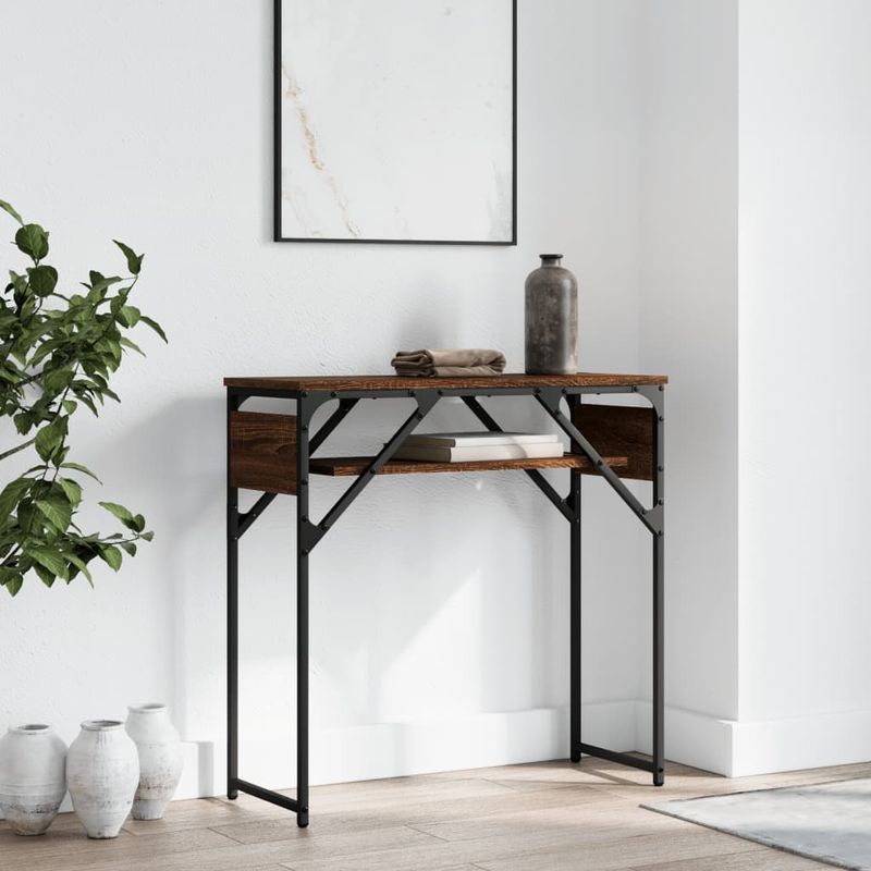 Casa si Gradina - Mobilier - Comode si corpuri - Console - Masuta consola cu raft stejar maro 75x30x75 cm lemn prelucrat - Infinity.ro