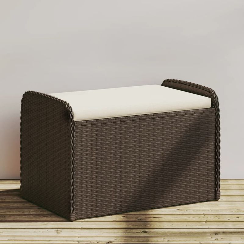 Casa si Gradina - Gradina si terasa - Mobilier exterior - Bancute de gradina - Banca de depozitare cu perna, maro, 80x51x52 cm, poliratan - Infinity.ro