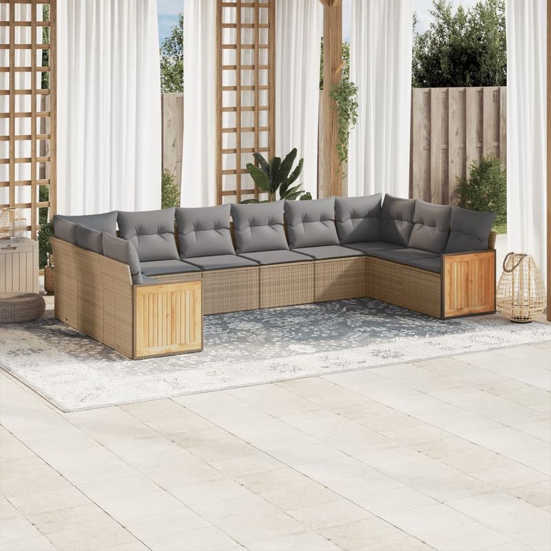 Casa si Gradina - Gradina si terasa - Mobilier exterior - Seturi mobila gradina - Set canapele de gradina cu perne, 10 piese, bej, poliratan - Infinity.ro