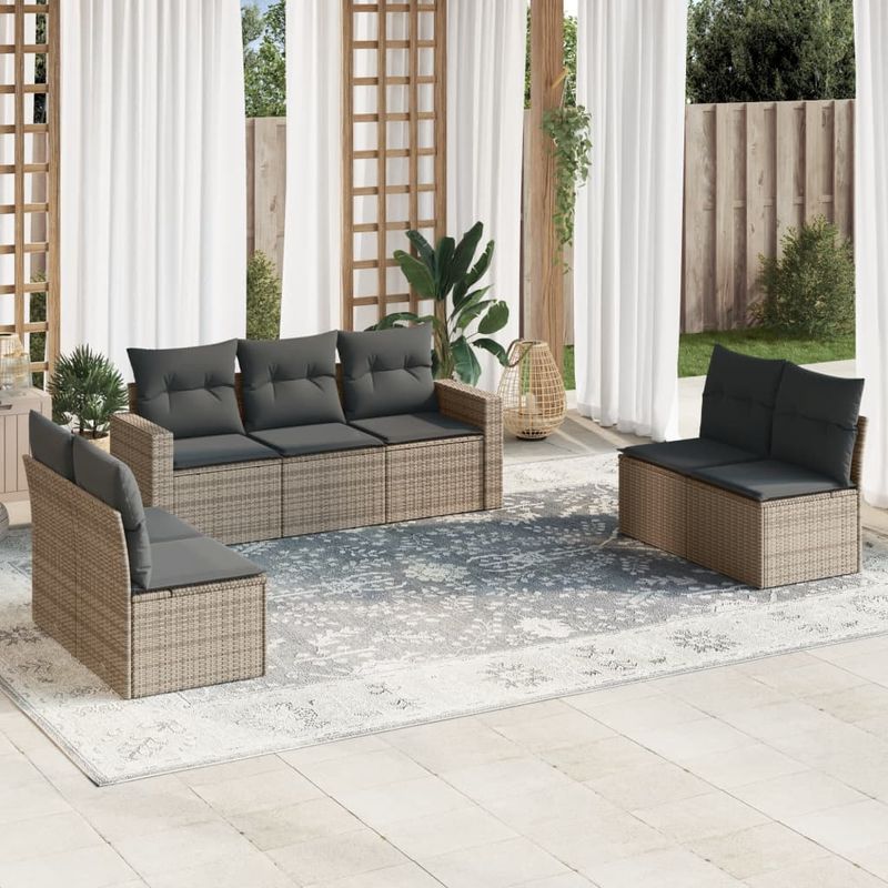 Casa si Gradina - Gradina si terasa - Mobilier exterior - Canapele si fotolii gradina - Set canapele de gradina, 7 piese, cu perne, gri, poliratan - Infinity.ro