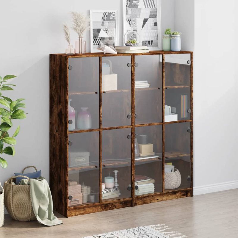 Casa si Gradina - Mobilier - Biblioteci si rafturi - Biblioteci - Biblioteca cu usi stejar fumuriu 136x37x142 cm lemn compozit - Infinity.ro