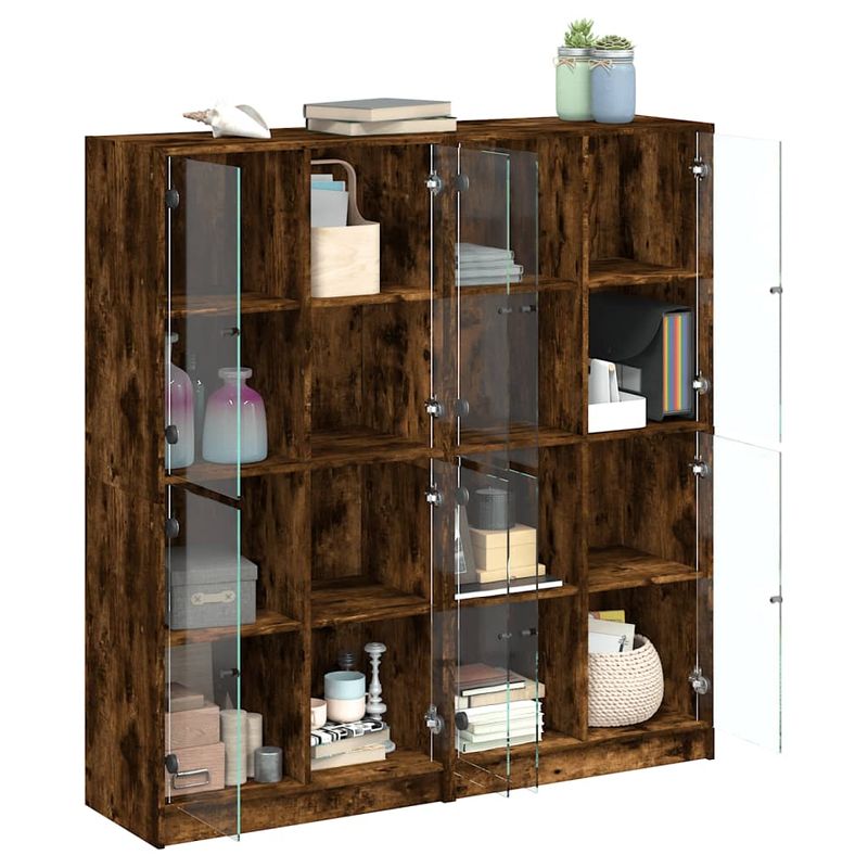 Casa si Gradina - Mobilier - Biblioteci si rafturi - Biblioteci - Biblioteca cu usi stejar fumuriu 136x37x142 cm lemn compozit - Infinity.ro