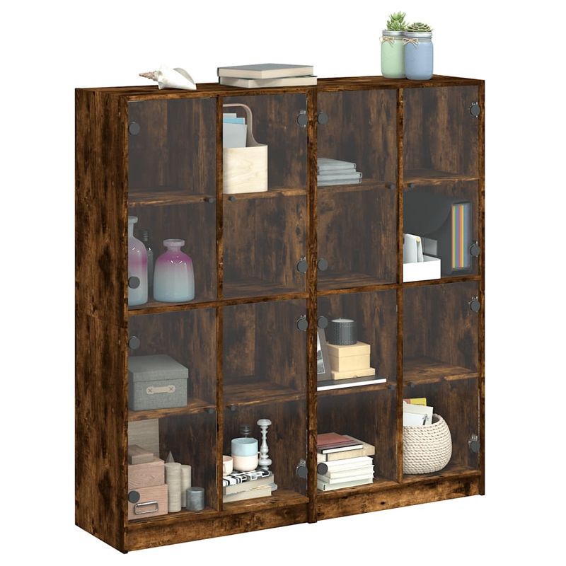 Casa si Gradina - Mobilier - Biblioteci si rafturi - Biblioteci - Biblioteca cu usi stejar fumuriu 136x37x142 cm lemn compozit - Infinity.ro
