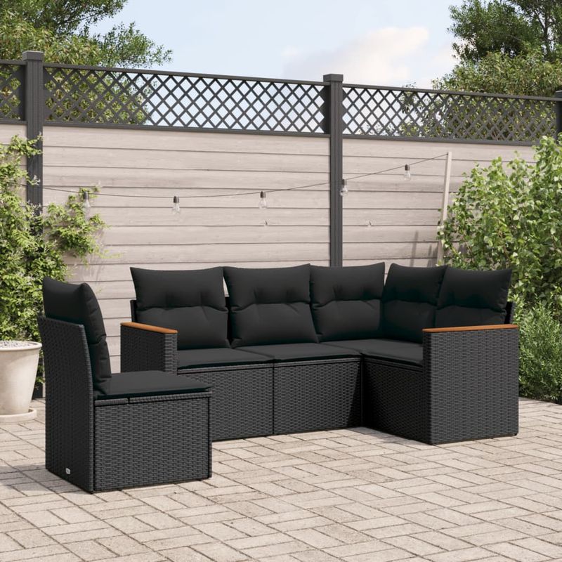 Casa si Gradina - Gradina si terasa - Mobilier exterior - Seturi mobila gradina - Set mobilier de gradina cu perne, 5 piese, negru, poliratan - Infinity.ro