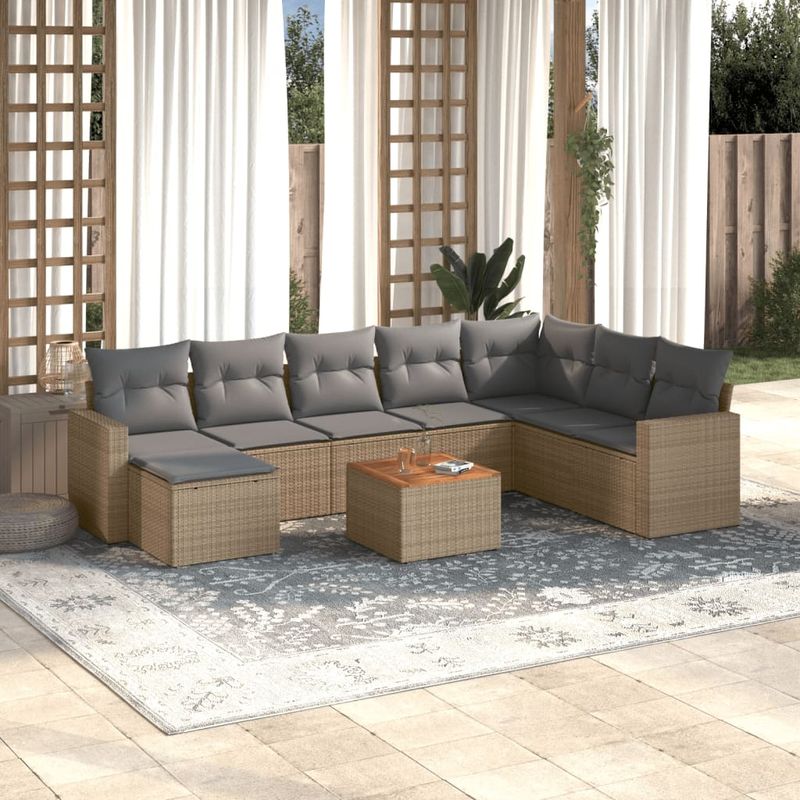 Casa si Gradina - Gradina si terasa - Mobilier exterior - Canapele si fotolii gradina - Set canapele de gradina, 9 piese, cu perne, bej, poliratan - Infinity.ro