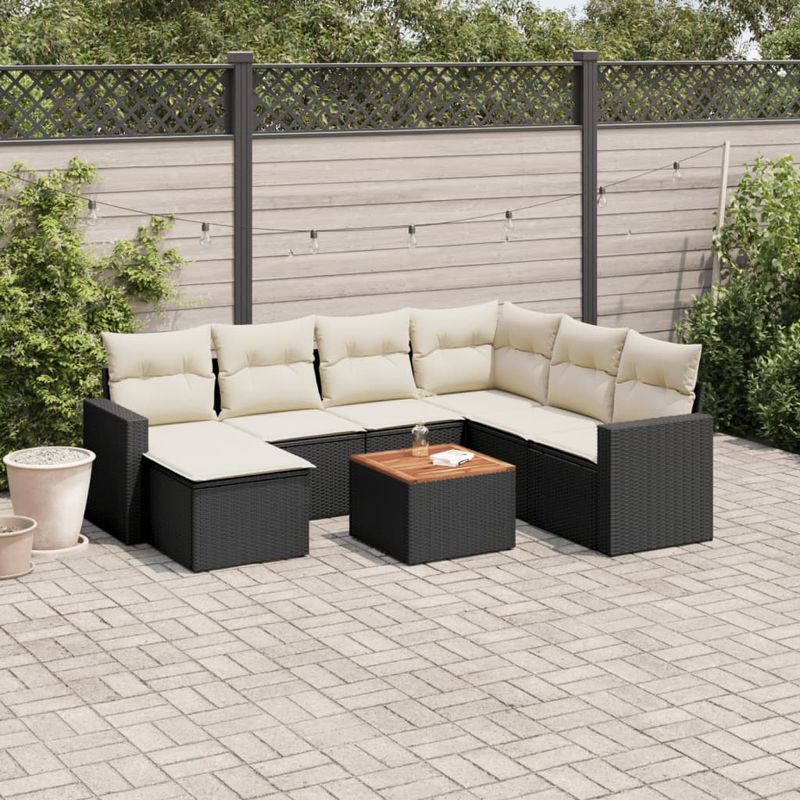 Casa si Gradina - Gradina si terasa - Mobilier exterior - Canapele si fotolii gradina - Set mobilier de gradina cu perne, 8 piese, negru, poliratan - Infinity.ro