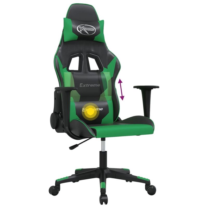 PC, gaming si accesorii - Gaming - Accesorii gaming - Scaune gaming - Scaun de gaming de masaj, negru si verde, piele ecologica - Infinity.ro