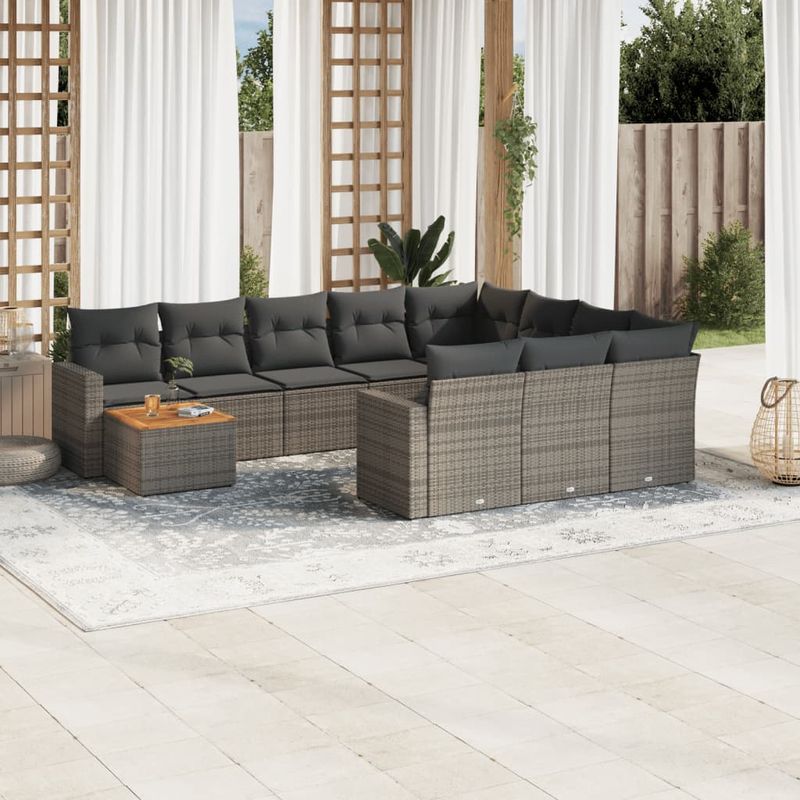 Casa si Gradina - Gradina si terasa - Mobilier exterior - Canapele si fotolii gradina - Set canapele de gradina cu perne, 11 piese, gri, poliratan - Infinity.ro