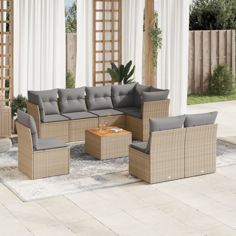 Casa si Gradina - Gradina si terasa - Mobilier exterior - Seturi mobila gradina - Set canapele de gradina, 9 piese, cu perne, bej, poliratan - Infinity.ro