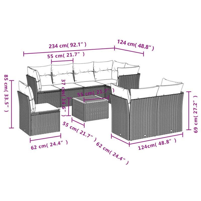 Casa si Gradina - Gradina si terasa - Mobilier exterior - Seturi mobila gradina - Set canapele de gradina, 9 piese, cu perne, bej, poliratan - Infinity.ro