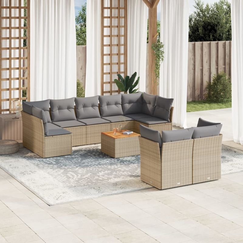 Casa si Gradina - Gradina si terasa - Mobilier exterior - Seturi mobila gradina - Set canapele de gradina cu perne, 10 piese, bej, poliratan - Infinity.ro