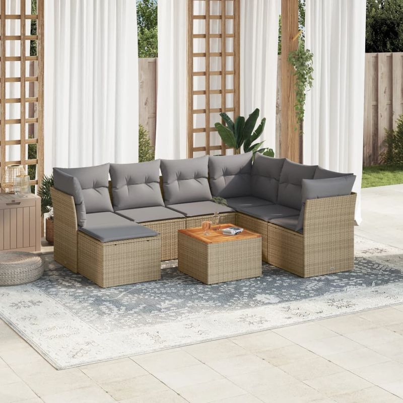 Casa si Gradina - Gradina si terasa - Mobilier exterior - Seturi mobila gradina - Set canapele de gradina, 8 piese, cu perne, bej, poliratan - Infinity.ro