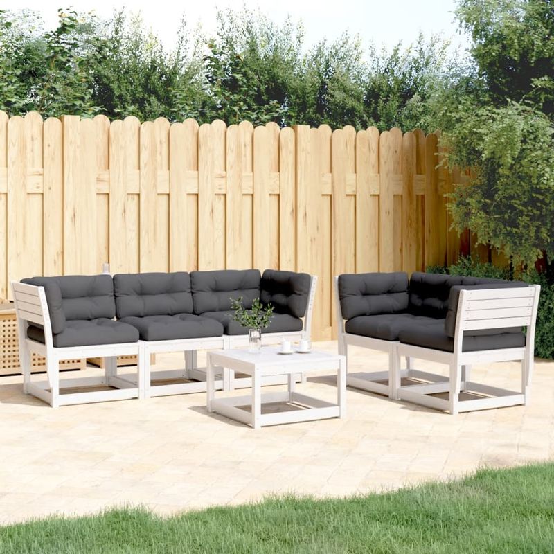 Casa si Gradina - Gradina si terasa - Mobilier exterior - Seturi mobila gradina - Set canapele de gradina cu perne 5 piese alb lemn masiv de pin - Infinity.ro