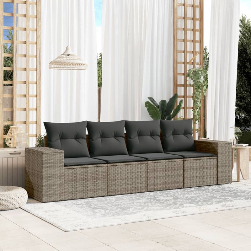 Casa si Gradina - Gradina si terasa - Mobilier exterior - Seturi mobila gradina - Set canapea de gradina cu perne, 4 piese, gri, poliratan - Infinity.ro