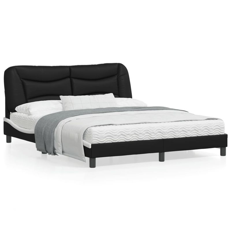 Casa si Gradina - Mobilier - Paturi si accesorii - Paturi - Cadru de pat cu tablie, negru/alb, 160x200 cm, piele ecologica - Infinity.ro