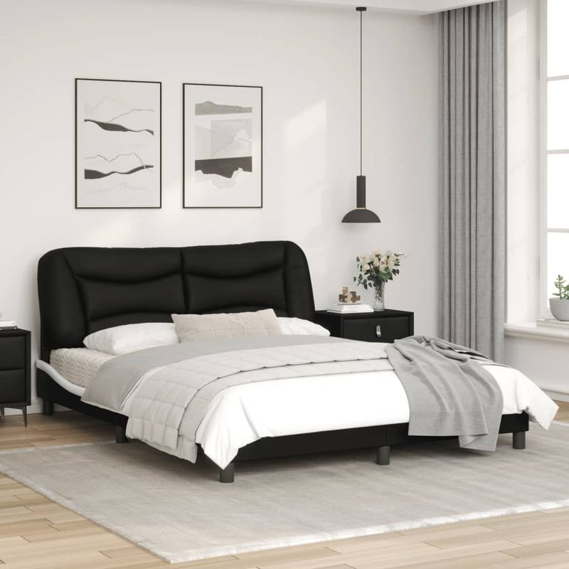 Casa si Gradina - Mobilier - Paturi si accesorii - Paturi - Cadru de pat cu tablie, negru/alb, 160x200 cm, piele ecologica - Infinity.ro