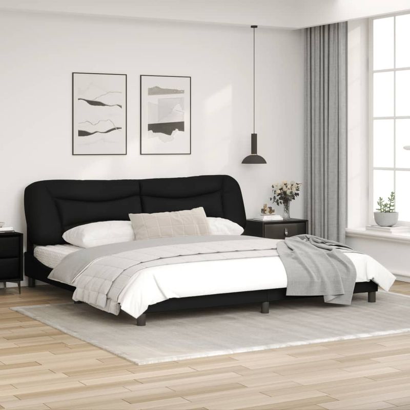 Casa si Gradina - Mobilier - Paturi si accesorii - Paturi - Cadru de pat cu tablie, negru, 200x200 cm, piele ecologica - Infinity.ro