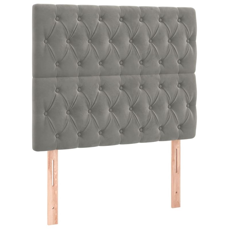 Casa si Gradina - Mobilier - Paturi si accesorii - Accesorii paturi - Tablie de pat cu LED, gri deschis, 100x7x118/128 cm, catifea - Infinity.ro