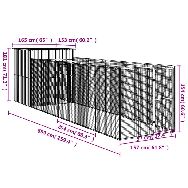 Petshop - Accesorii petshop - Culcusuri si custi - Custi interior si exterior - Cusca de caine & tarc gri deschis 165x659x181cm otel galvanizat - Infinity.ro