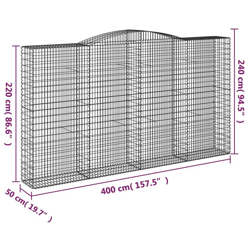 Casa si Gradina - Gradina si terasa - Garduri, panouri si accesorii - Cosuri gabion arcuite, 15 buc 400x50x220/240cm, fier galvanizat - Infinity.ro