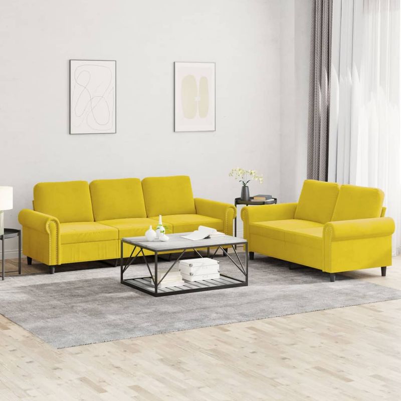 Casa si Gradina - Mobilier - Seturi de mobilier - Seturi living - Set de canapele cu perne, 2 piese, galben, catifea - Infinity.ro