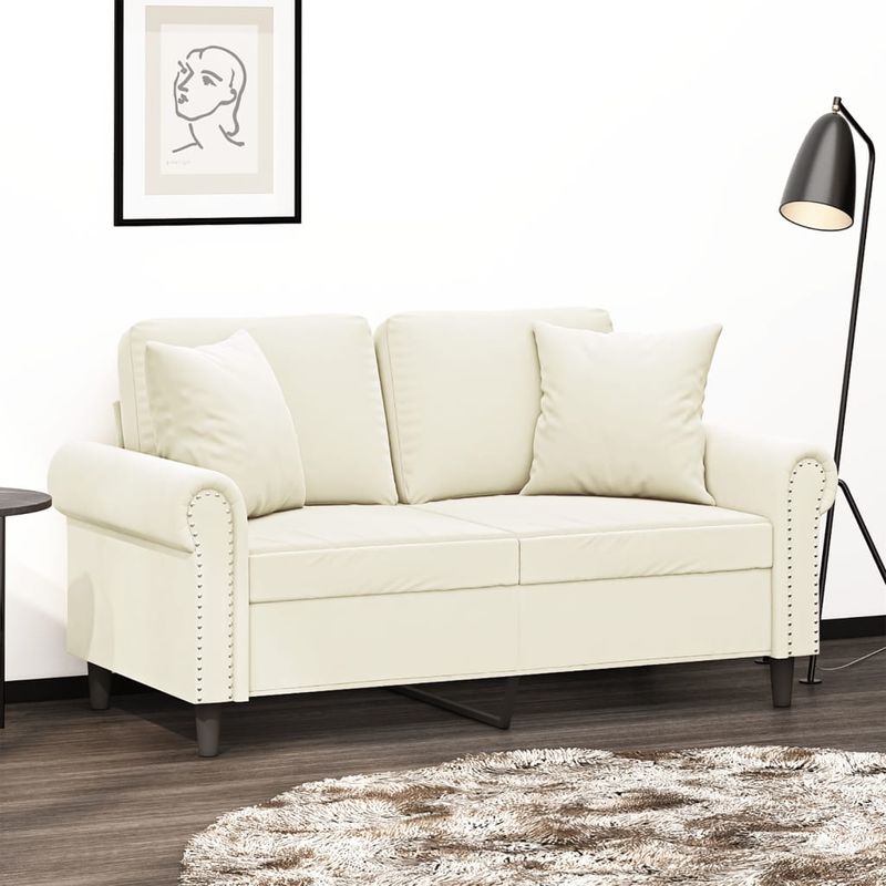 Casa si Gradina - Mobilier - Canapele si coltare - Canapele - Canapea cu 2 locuri cu pernute, crem, 120 cm, catifea - Infinity.ro