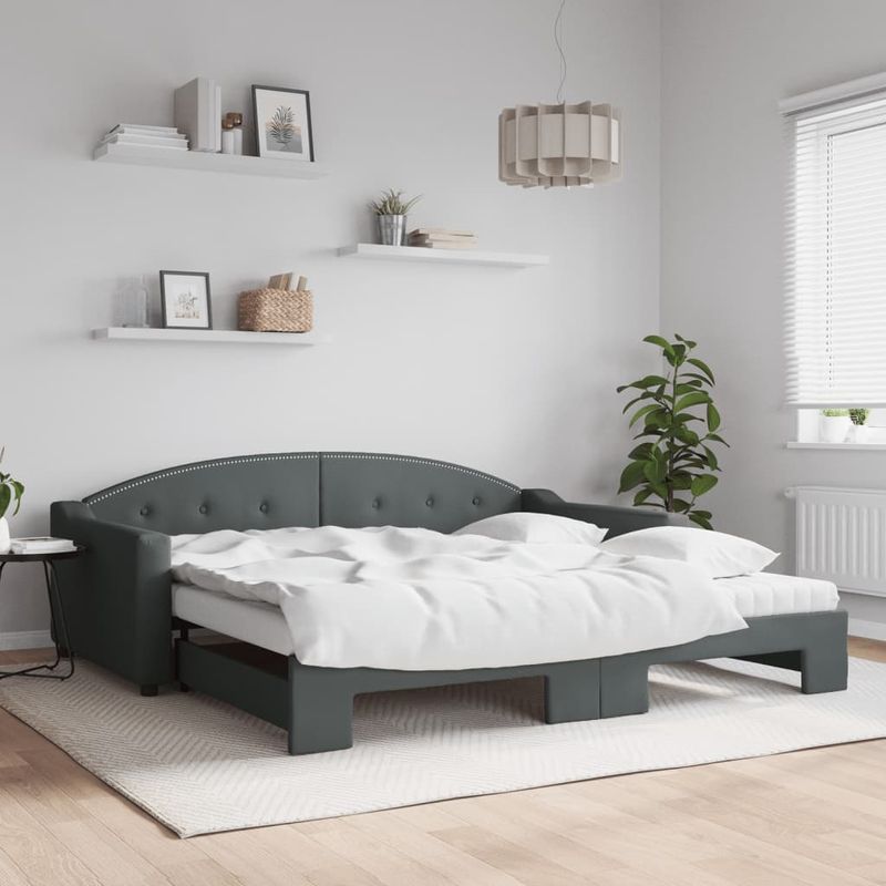 Casa si Gradina - Mobilier - Paturi si accesorii - Paturi - Pat de zi cu extensie si saltele, gri inchis, 100x200 cm textil - Infinity.ro