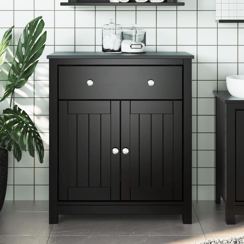 Casa si Gradina - Mobilier - Mobilier baie - Comode baie - Dulap de baie BERG, negru, 69,5x34x80 cm, lemn masiv de pin - Infinity.ro