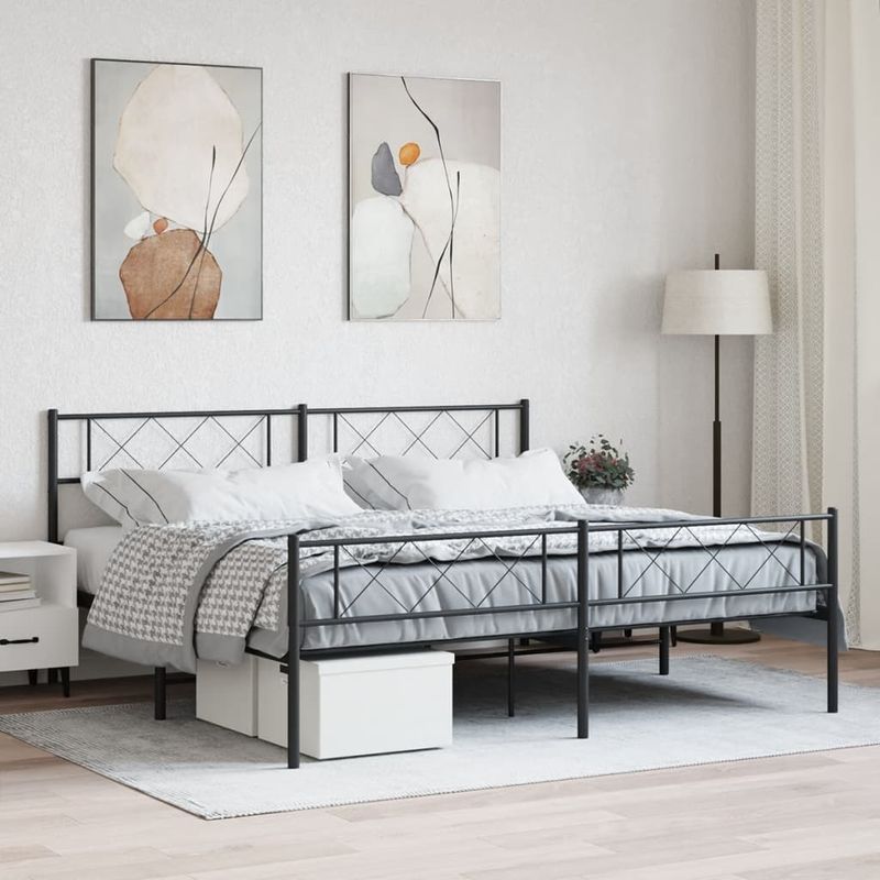 Casa si Gradina - Mobilier - Paturi si accesorii - Paturi - Cadru pat metalic cu tablii de cap/picioare, negru, 200x200 cm - Infinity.ro