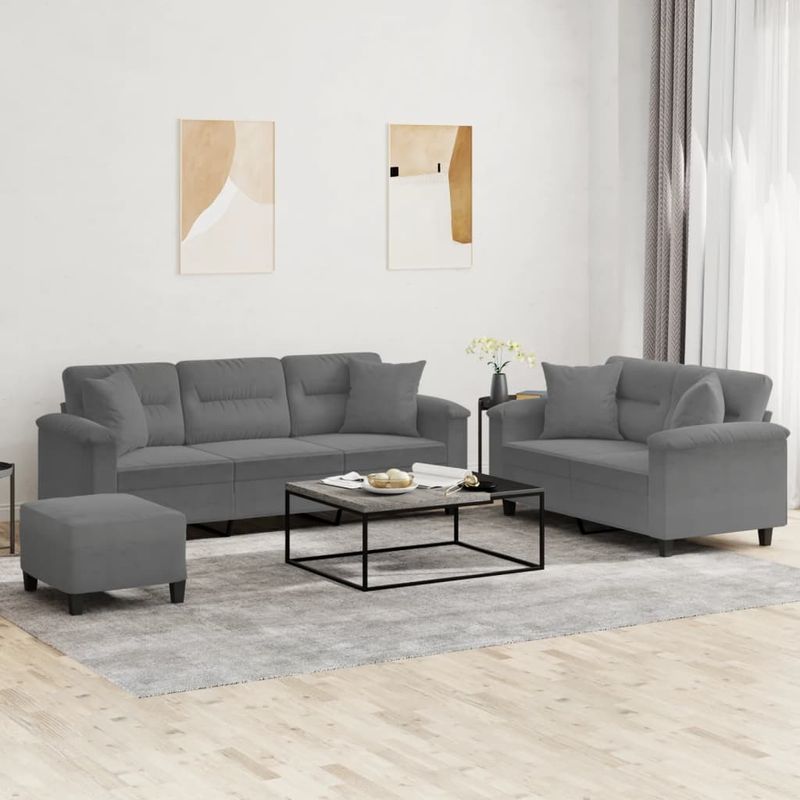 Casa si Gradina - Mobilier - Seturi de mobilier - Seturi living - Set de canapele cu perne, 3 piese, gri inchis, microfibra - Infinity.ro
