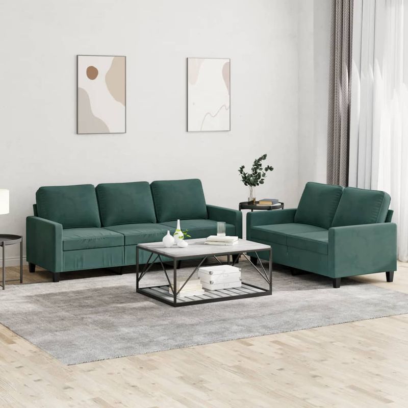 Casa si Gradina - Mobilier - Seturi de mobilier - Seturi living - Set de canapele cu perne, 2 piese, verde inchis, catifea - Infinity.ro