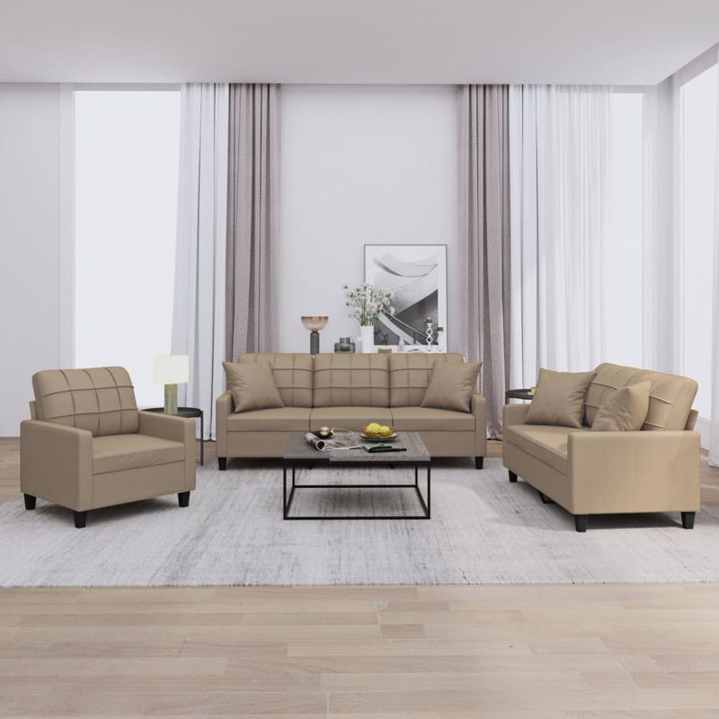 Casa si Gradina - Mobilier - Seturi de mobilier - Seturi living - Set de canapele cu perne, 3 piese, cappuccino, piele ecologica - Infinity.ro
