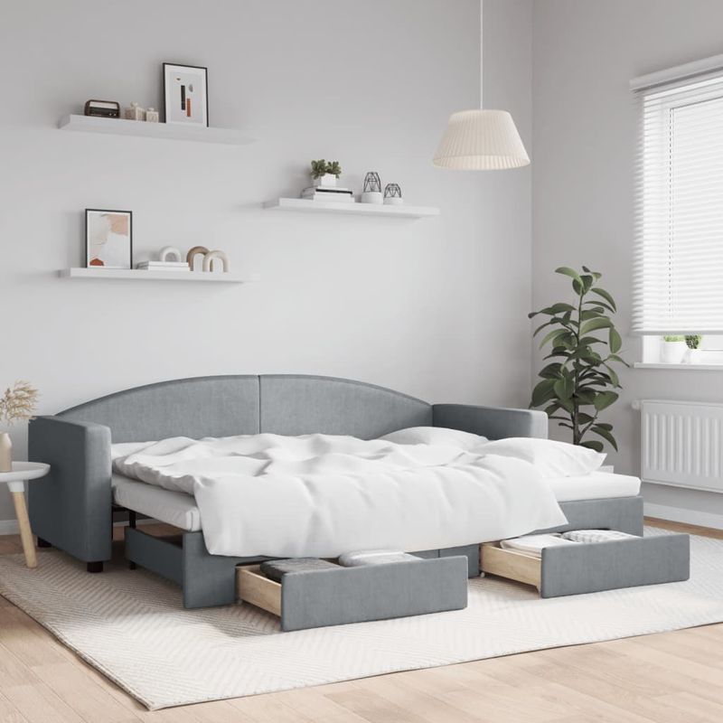 Casa si Gradina - Mobilier - Paturi si accesorii - Paturi - Pat de zi cu extensie si sertare, gri deschis, 80x200 cm textil - Infinity.ro