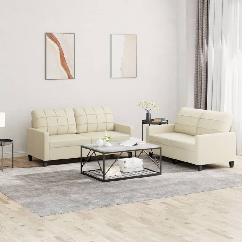 Casa si Gradina - Mobilier - Seturi de mobilier - Seturi living - Set de canapele cu perne, 2 piese, crem, piele ecologica - Infinity.ro
