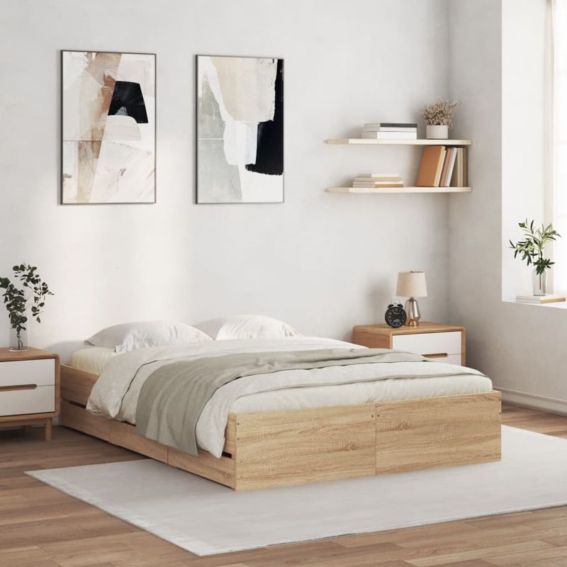 Casa si Gradina - Mobilier - Paturi si accesorii - Paturi - Cadru de pat cu sertare stejar sonoma 135x190 cm lemn prelucrat - Infinity.ro