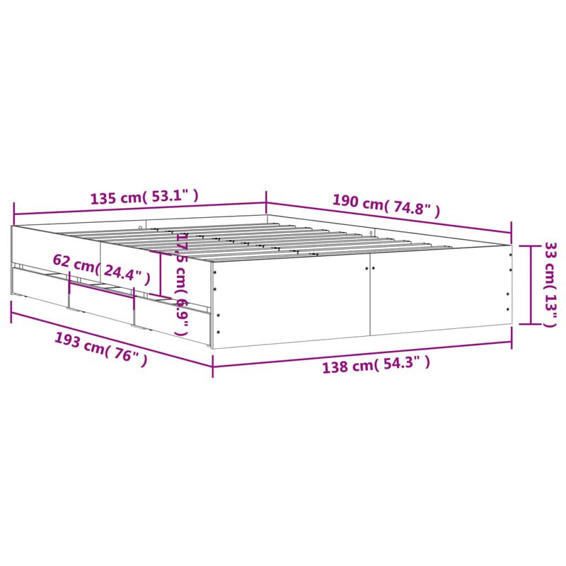 Casa si Gradina - Mobilier - Paturi si accesorii - Paturi - Cadru de pat cu sertare stejar sonoma 135x190 cm lemn prelucrat - Infinity.ro