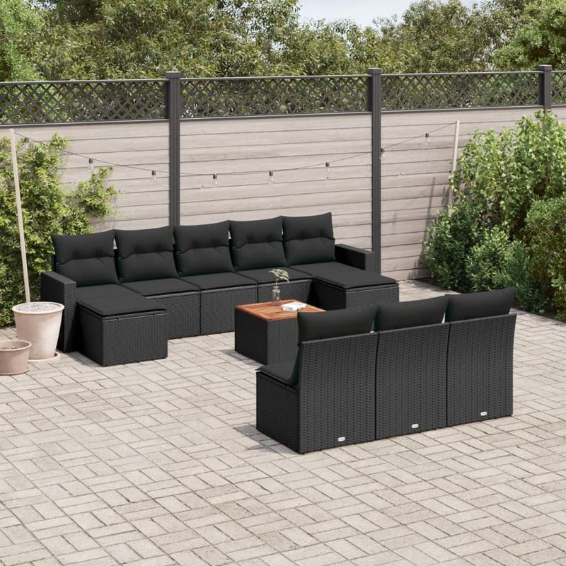 Casa si Gradina - Gradina si terasa - Mobilier exterior - Canapele si fotolii gradina - Set canapele de gradina cu perne, 11 piese, negru, poliratan - Infinity.ro