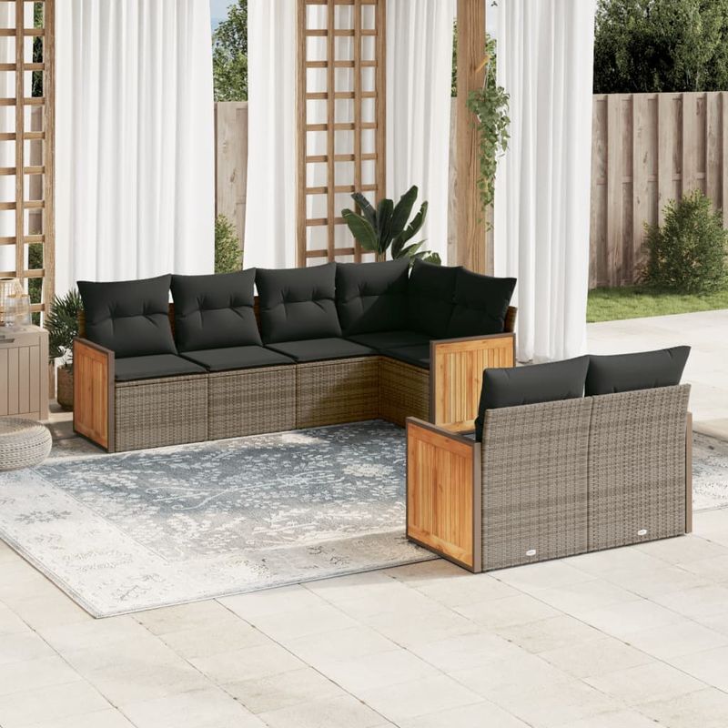 Casa si Gradina - Gradina si terasa - Mobilier exterior - Seturi mobila gradina - Set canapele de gradina, 7 piese, cu perne, gri, poliratan - Infinity.ro