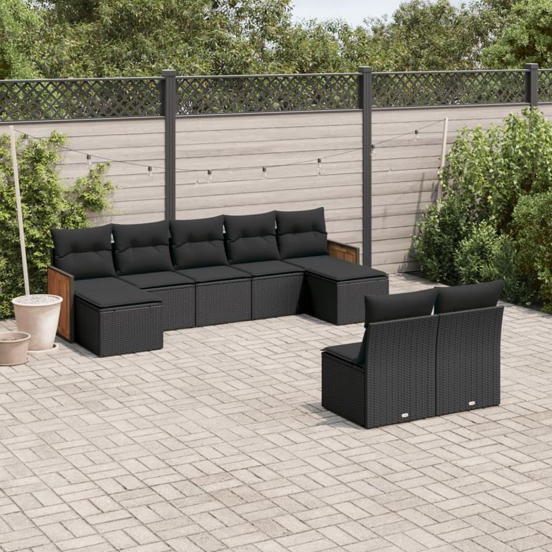 Casa si Gradina - Gradina si terasa - Mobilier exterior - Seturi mobila gradina - Set mobilier de gradina cu perne, 9 piese, negru, poliratan - Infinity.ro