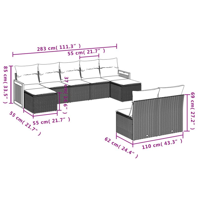 Casa si Gradina - Gradina si terasa - Mobilier exterior - Seturi mobila gradina - Set mobilier de gradina cu perne, 9 piese, negru, poliratan - Infinity.ro