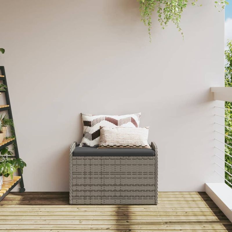 Casa si Gradina - Gradina si terasa - Mobilier exterior - Bancute de gradina - Banca de depozitare cu perna, gri, 80x51x52 cm, poliratan - Infinity.ro