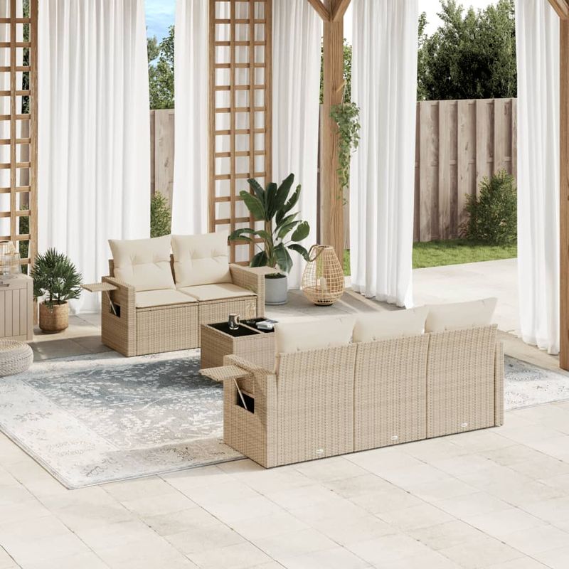 Casa si Gradina - Gradina si terasa - Mobilier exterior - Seturi mobila gradina - Set canapele de gradina cu perne, 6 piese, bej, poliratan - Infinity.ro