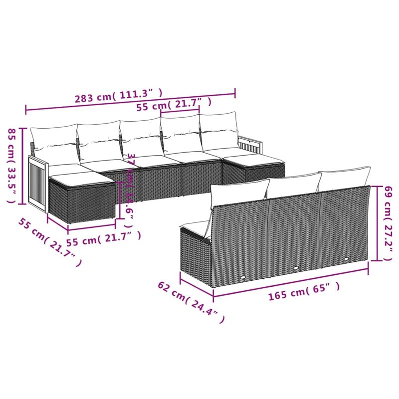 Casa si Gradina - Gradina si terasa - Mobilier exterior - Seturi mobila gradina - Set canapele de gradina cu perne, 10 piese, negru, poliratan - Infinity.ro