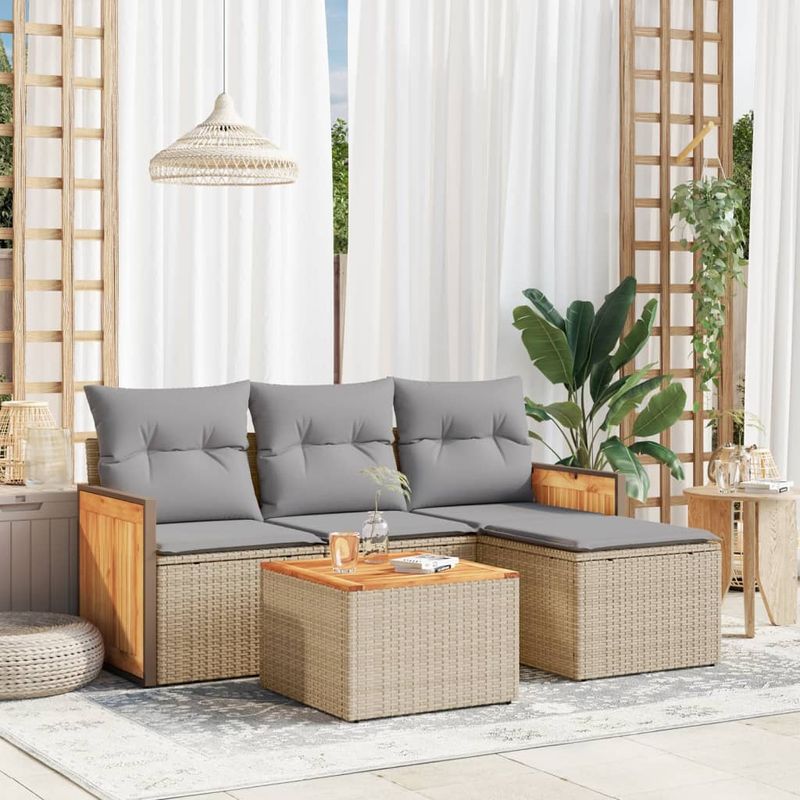 Casa si Gradina - Gradina si terasa - Mobilier exterior - Seturi mobila gradina - Set canapele de gradina cu perne, 5 piese, bej, poliratan - Infinity.ro