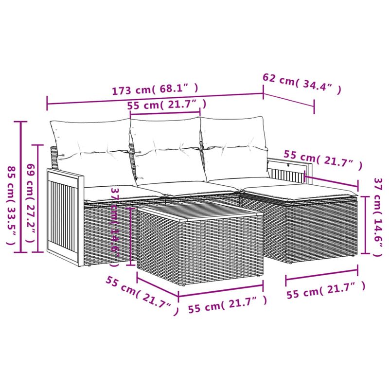Casa si Gradina - Gradina si terasa - Mobilier exterior - Seturi mobila gradina - Set canapele de gradina cu perne, 5 piese, bej, poliratan - Infinity.ro