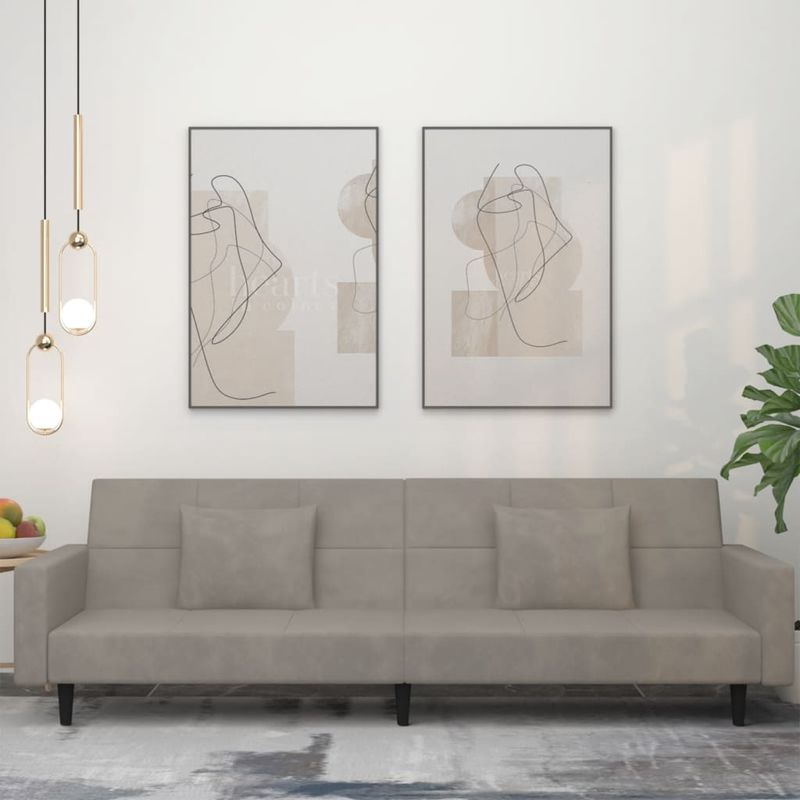 Casa si Gradina - Mobilier - Canapele si coltare - Canapele - Canapea extensibila cu 2 locuri, 2 perne, gri deschis, catifea - Infinity.ro